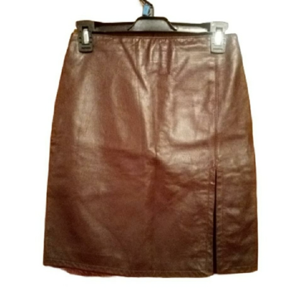 Misuri Italian Leather Brown Mini Skirt